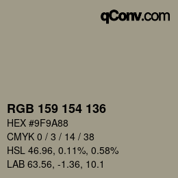 Color code: RGB 159 154 136 | qconv.com