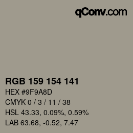 カラーコード: RGB 159 154 141 | qconv.com