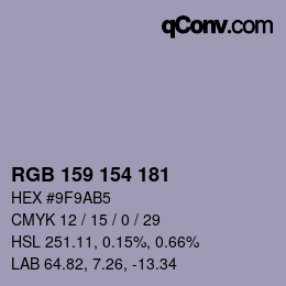 カラーコード: RGB 159 154 181 | qconv.com