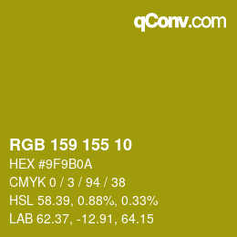 Color code: RGB 159 155 10 | qconv.com