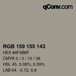 Código de color: RGB 159 155 143 | qconv.com