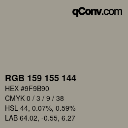 颜色代码: RGB 159 155 144 | qconv.com