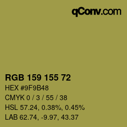 Color code: RGB 159 155 72 | qconv.com