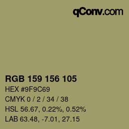 Color code: RGB 159 156 105 | qconv.com