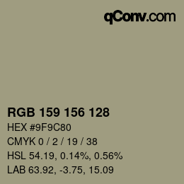 Color code: RGB 159 156 128 | qconv.com