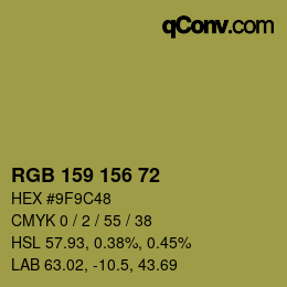 Color code: RGB 159 156 72 | qconv.com