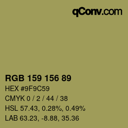 Color code: RGB 159 156 89 | qconv.com