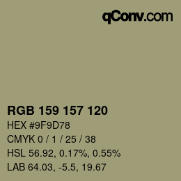 Color code: RGB 159 157 120 | qconv.com