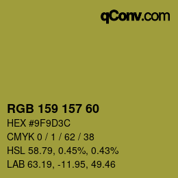Código de color: RGB 159 157 60 | qconv.com