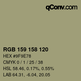 カラーコード: RGB 159 158 120 | qconv.com