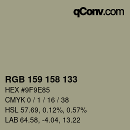 カラーコード: RGB 159 158 133 | qconv.com