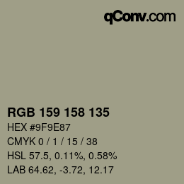 カラーコード: RGB 159 158 135 | qconv.com