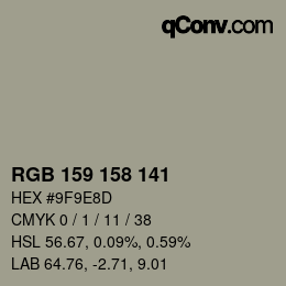 カラーコード: RGB 159 158 141 | qconv.com