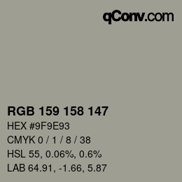 Color code: RGB 159 158 147 | qconv.com
