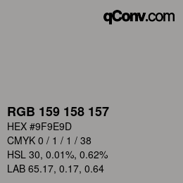 カラーコード: RGB 159 158 157 | qconv.com