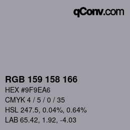 颜色代码: RGB 159 158 166 | qconv.com
