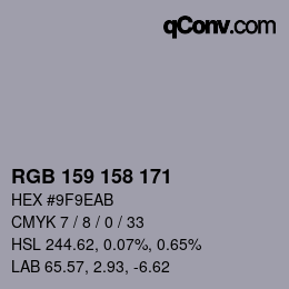 Color code: RGB 159 158 171 | qconv.com