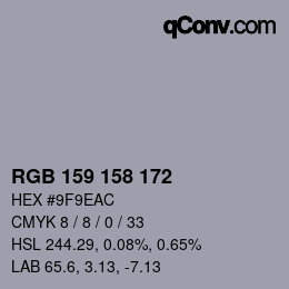 颜色代码: RGB 159 158 172 | qconv.com