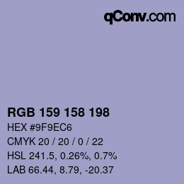 カラーコード: RGB 159 158 198 | qconv.com