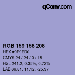 カラーコード: RGB 159 158 208 | qconv.com