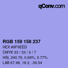 カラーコード: RGB 159 158 237 | qconv.com