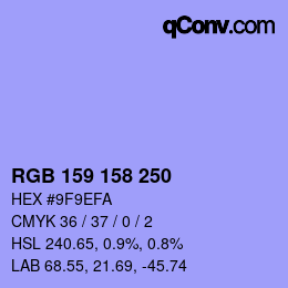 颜色代码: RGB 159 158 250 | qconv.com