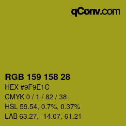 Color code: RGB 159 158 28 | qconv.com