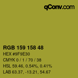 Color code: RGB 159 158 48 | qconv.com