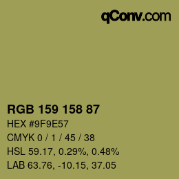 Color code: RGB 159 158 87 | qconv.com