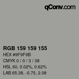 颜色代码: RGB 159 159 155 | qconv.com