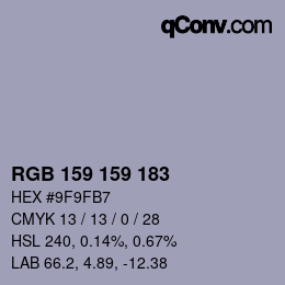 Color code: RGB 159 159 183 | qconv.com