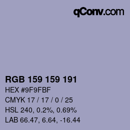 Color code: RGB 159 159 191 | qconv.com