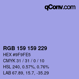 Color code: RGB 159 159 229 | qconv.com
