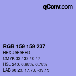 Color code: RGB 159 159 237 | qconv.com