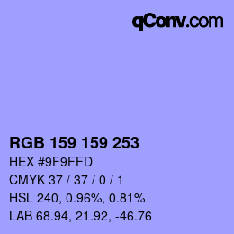Color code: RGB 159 159 253 | qconv.com