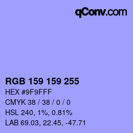 Color code: RGB 159 159 255 | qconv.com