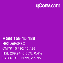 Color code: RGB 159 15 188 | qconv.com