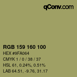 Color code: RGB 159 160 100 | qconv.com