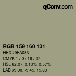 Farbcode: RGB 159 160 131 | qconv.com
