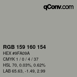 Color code: RGB 159 160 154 | qconv.com