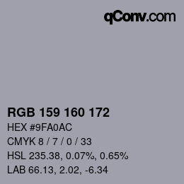 Color code: RGB 159 160 172 | qconv.com