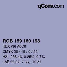 Color code: RGB 159 160 198 | qconv.com