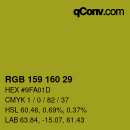 Color code: RGB 159 160 29 | qconv.com