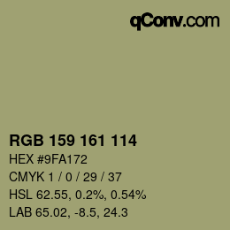 Color code: RGB 159 161 114 | qconv.com