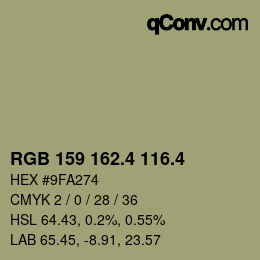 カラーコード: RGB 159 162.4 116.4 | qconv.com