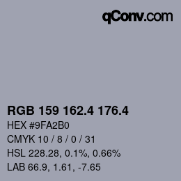 カラーコード: RGB 159 162.4 176.4 | qconv.com