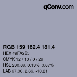 カラーコード: RGB 159 162.4 181.4 | qconv.com