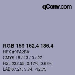 カラーコード: RGB 159 162.4 186.4 | qconv.com