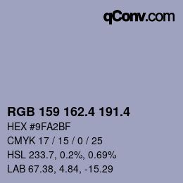 カラーコード: RGB 159 162.4 191.4 | qconv.com
