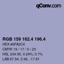 カラーコード: RGB 159 162.4 196.4 | qconv.com